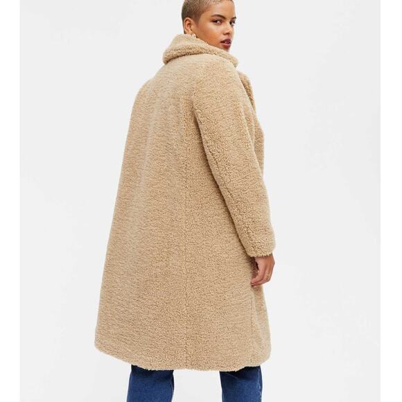 New Look Curves Camel Cozy Teddy Sherpa Long Coat Plus Size 16 Winter Beige - Picture 3 of 7